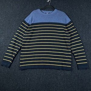 Springfield Mens XL Striped Crewneck Sweater Navy Blue Cotton Knit Pullover